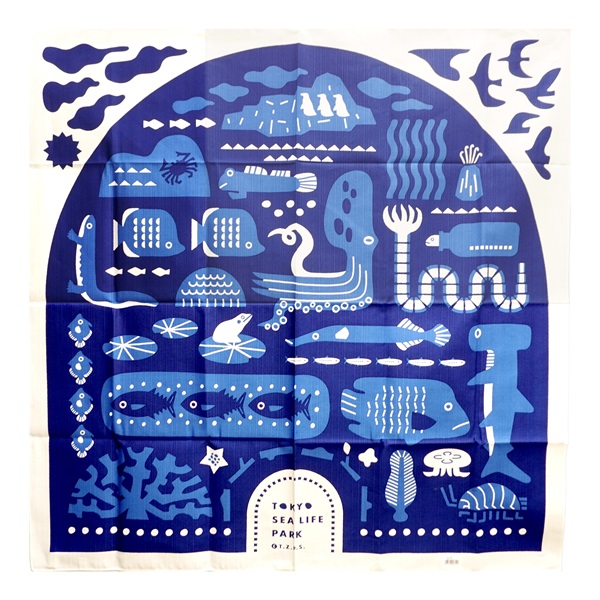 大布 水族園もよう 青 