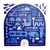 大布 水族園もよう 青 